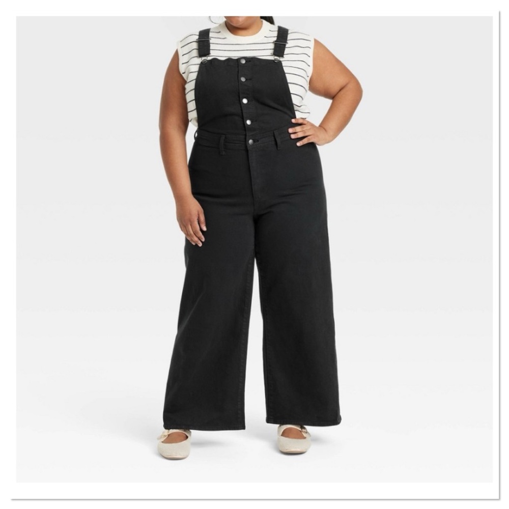 Women's Black Denim Sailor Overalls University Thread